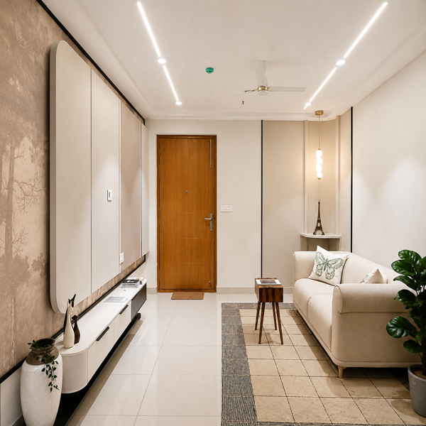 Modern living room, luxury interior, premium living space, contemporary home, elegant sofa, beige sofa, cozy seating, modern furniture, stylish home decor, minimalist design, luxury apartment, residential interior, interior design, contemporary decor, wall paneling, decorative wall, TV unit, modern TV cabinet, wooden flooring, area rug, floor lamp, pendant lighting, LED ceiling lights, false ceiling, ceiling fan, ambient lighting, warm lighting, indoor plants, decorative vase, home accessories, wooden door, spacious living room, sophisticated interior, high-end home, premium apartment, modern architecture, clean interior, aesthetic home, elegant home, designer interior, luxury home decor, modern lifestyle, comfortable living, neutral colors, beige interior, modern wall design, stylish apartment, beautiful home, dream home.